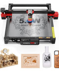 Beast 5.5W Laser Engraver With 300x300mm Work Area High Precision Cutter, showing engraving samples on wood and glass.