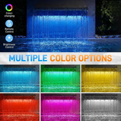 All In One Pond Waterfall Kit With LED Light And 12 Inch Stainless Spillway showing multiple color options
