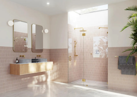 Frameless Shower Door Hinge With Enduroshield Glass Coating, Polished Brass Finish, Heavy Duty Pivot Hardware For 78 Inch By 60.5 Inch Shower Enclosures, No Fuss Install, Durable Glass Door Hardware, Sleek Modern Look on glass shower door