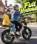 Two riders on All Terrain Fat Tire Electric Bike For Adults With 1500W Peak Motor 48V 15Ah Removable Battery Step Through Frame
