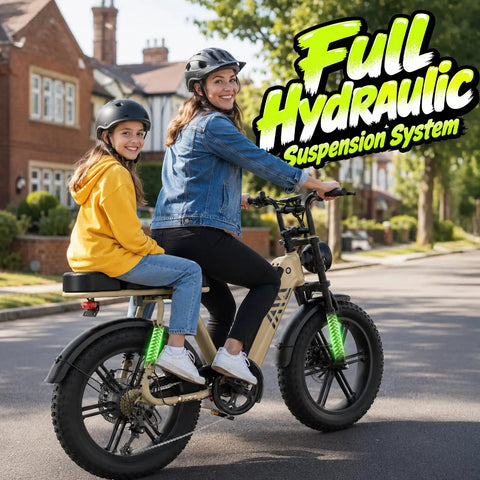 Two riders on All Terrain Fat Tire Electric Bike For Adults With 1500W Peak Motor 48V 15Ah Removable Battery Step Through Frame