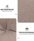 Close-up of waterproof Oxford fabric texture with water droplets and thick cushioning detail for Waterproof Outdoor Swing Cushions For 3 Seater With Backrest, Thickened Bench Cushions With Ties For Porch, Patio, Backyard, Garden And Lawn, Khaki 60 By 40 Inches, Durable Comfort And Easy Fit.