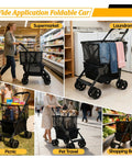 Image of Folding Shopping Cart And Heavy Duty Pet Carrier 110 Lbs 2 In 1 Personal Cart shown in supermarket and laundromat settings.