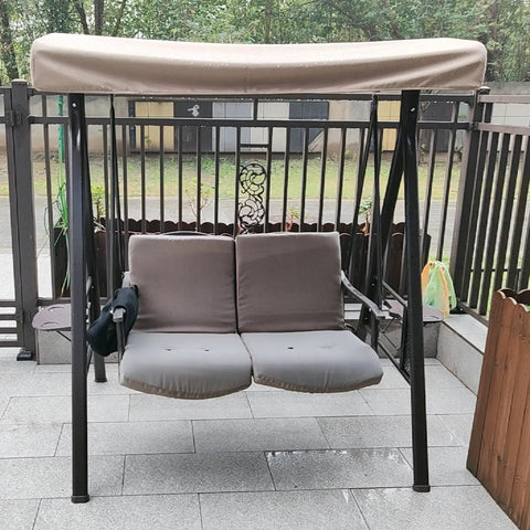 Outdoor Swing Canopy Replacement Cover for 3 Seater Porch Swing Waterproof Top Shade, beige polyester, patio setting