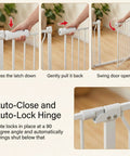 Extra Wide Indoor Baby Gate For Doorways And Stairs White Metal Pressure Mounted Safety Gate With Auto Close And Hold Open Feature