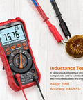 Red Go To Digital Multimeter With True RMS, 9999 Counts, Auto Ranging, AC DC Voltage And Current Meter, NCV, testing inductance