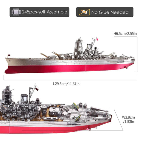 3D Metal Puzzle Military Watercraft Yamato Battleship Model Kit For Adults And Teens dimensions and details overview