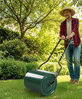 Man using Heavy Duty 16 Inch Steel Lawn Roller With U Shaped Handle Water Or Sand Filled Garden Roller For Push Or Tow Behind