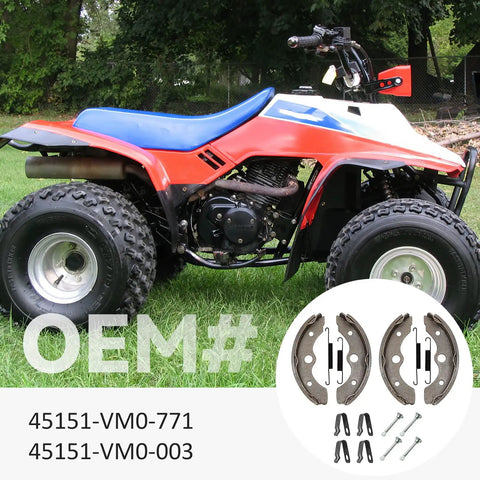 Honda Front Brake Shoes Springs Kit For TRX200 TRX250 ATV with brake shoes and springs overlay, OEM numbers visible.