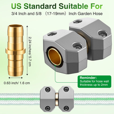 Two Pack Metal Hose Menders for Five Eighth Inch and Three Quarters Inch Hoses, Heavy Duty Aluminum and Brass Repair Kit