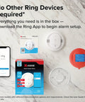 Wireless Smart Smoke Detector With Live App Alerts And Aa Battery Backup Plug And Play Wire Free Install For No Sweat Home Watching Snappy Fire Detection That Just Works on a marble background with user guide and phone.
