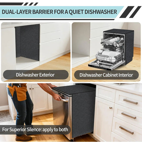 Dual-layer Dishwasher Soundproof Wrap Cut From Tear Resistant XPE Foam With Self Adhesive Backing applied in kitchen setting