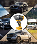 Beast Heavy Duty Impact Wrench With 1328 Ft Lbs Breakaway Torque For Trucks And Heavy Equipment displayed with various vehicles.