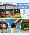 Collage showing Three Way Gazebo Brackets Kit for 2x2 lumber in various outdoor structures like decks and gardens.