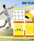 Backyard 2 In 1 Volleyball And Badminton Net Set With Adjustable Height From 5.1 To 8 Feet And Width From 20 To 32 Feet shown in use with features.