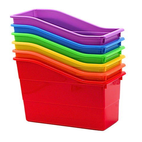 Rainbow Set Of Six Solid Plastic Book And Binder Holders For Classroom And Office Vertical File Bins No Fuss Desk Organizers Campus Setup Essentials Everyday Carry