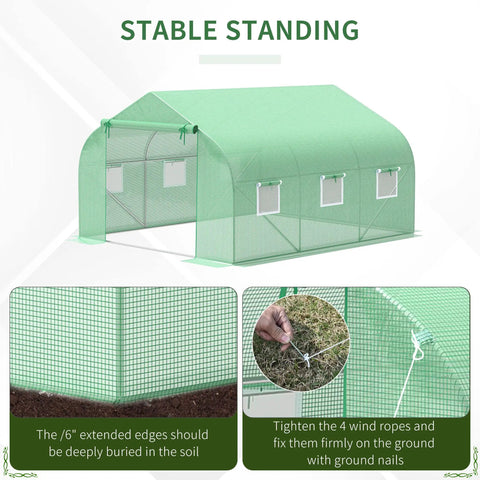 Walk In Outdoor Greenhouse Tent With Roll Up Windows And Zippered Door, Heavy Duty Steel Frame, PE Cover, 11.5 Ft By 10 Ft By 6.5 Ft, Green Tunnel Greenhouse For Easy Season Extension, Plant Protection And Ventilation