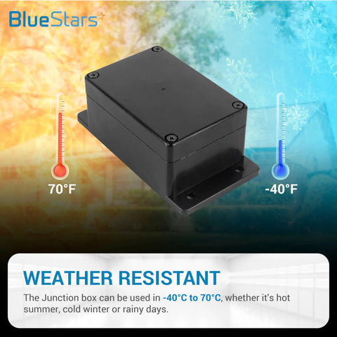 Tough As Nails 2 Pack Black ABS Project Box IP65 Waterproof Electrical Junction Enclosure Case with temperature range indicators.