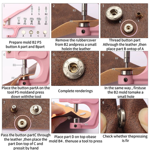 Snap Button Kit With Metal And Plastic Buttons And Fastener Pliers 140 Sets for creating buttonhole in leather