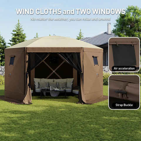 12x12 Foot Pop Up Canopy Tent With Mesh Panels, Bug Free Outdoor Gazebo Shade For Camping, Backyard Hangouts, Easy Set Up