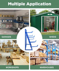 Sturdy Four Tier Shop Storage Rack With Adjustable Steel Bars For Lumber Planks And Piping in garages, sheds, workshops, and warehouses.