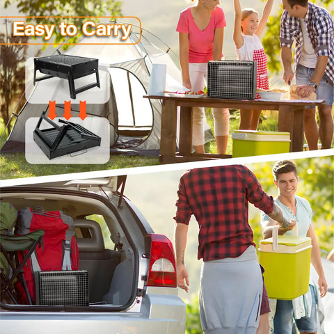 Easy to carry Grab And Go Portable Folding Charcoal Grill And Smoker for travel and outdoors in use at a picnic scene