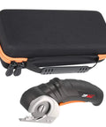 Hard Carrying Case Replacement for WORX WX081L WX082L ZipSnip Cordless Scissors Tool next to black EVA case with orange zipper