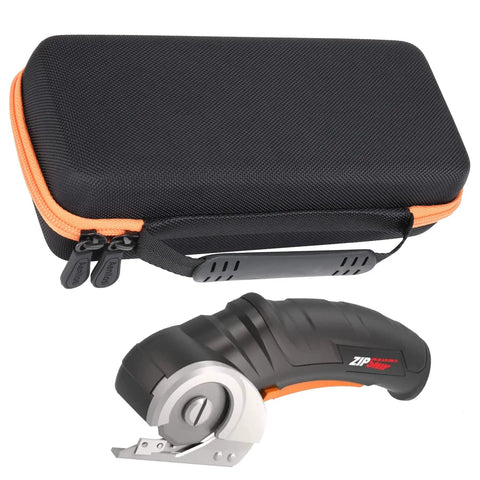 Hard Carrying Case Replacement for WORX WX081L WX082L ZipSnip Cordless Scissors Tool next to black EVA case with orange zipper