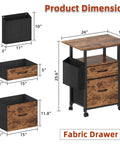 2 Drawer File Cabinet With 24 Inch Extended Desktop On Wheels Mobile Rolling Filing Cabinet With Fabric Drawers Fits A4 And Letter Size Printer Stand For Your Home Office Setup Light Brown dimensions diagram
