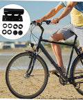 Man riding bike on beach with inset showing Quick Release Bike Roof Mount For Roof Racks Heavy Duty Iron Construction Stable Fork Carrier That Is Easy To Store And Carry Perfect For Outdoor Use And Travel components.