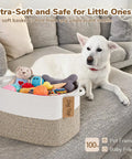 Cotton Rope Storage Basket With Handles For Toys Books And More, Label Ready Bin For Organizing, 13 By 10 By 9 Inches, shown with dog.