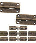 Antique Bronze Cabinet Hinges With Rounded Corners, Heavy Duty Load Support, 12 Piece Four Hole Iron Hinge Set shown