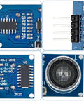Close-up views of 10 Pack HC SR04 Ultrasonic Sensor Distance Module For DIY Robotics And Projects Your Go To Distance Sensor For Accurate Readings Easy Trigger Pulse Operation Stable Performance For Prototyping Education And Hobby Electronics.