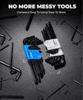 26 Piece Metric And SAE Allen Wrench Set With Ball End Long Arm Hex Keys from One Point Two Seven Millimeter to Ten Millimeter shown in holder