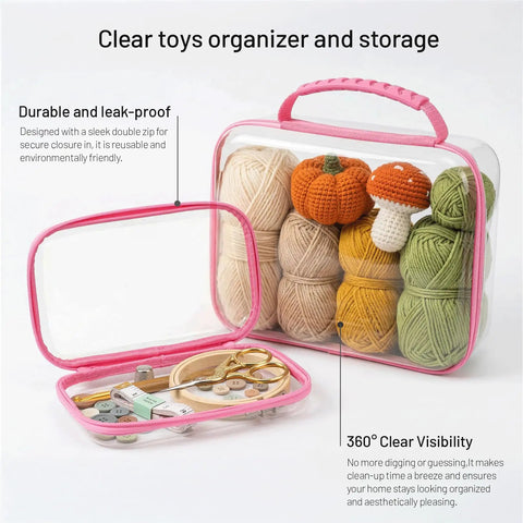 Large Clear Hard Shell Storage Bags With Handle 3 Piece Set Waterproof Organizer Pouches For Toys And Puzzles Diapers And Cosmetics