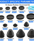 15 Sizes Rubber Grommet Kit With Knife, round and tower shaped grommets, sizes 13/16 to 2-3/8 inch, 30 piece set