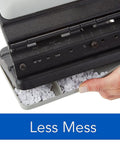 Close-up of Heavy Duty 2 To 7 Hole Punch with adjustable head showing paper waste tray beneath the all-metal construction.