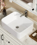 Rectangular Vessel Sink For Above Counter Mount Modern Porcelain Ceramic Lavatory Vanity Basin Durable Stain Resistant White Finish Sleek Bathroom Upgrade With Easy Cleaning And Contemporary Look