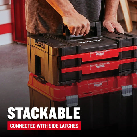 Heavy Duty Plastic Tool Box With Drawers And Stackable Organizer System, Removable Dividers For Small Parts, Ball Bearing Drawer Slides