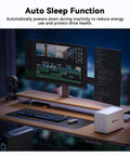 Heavy Hitter Aluminum Five Bay External Hard Drive Enclosure Usb 3 0 Sata Hdd Ssd Direct Attached Storage Dock on desk with monitors.