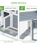 59 Inch Wooden Chicken Coop With Nesting Box And Removable Tray For Outdoor Backyard Use showing slide-out tray and built-in ramp