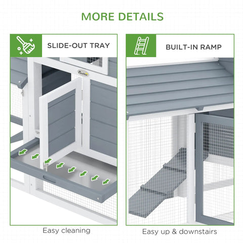 59 Inch Wooden Chicken Coop With Nesting Box And Removable Tray For Outdoor Backyard Use showing slide-out tray and built-in ramp