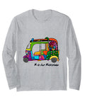 Desi Rickshaw Long Sleeve Tee For Diwali And Holi Indian Festival Graphic Shirt featuring colorful rickshaw design on grey top.