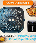Top Notch Air Fryer Crisper Rack For 8QT PowerXL Vortex Pro Models Heavy Nonstick Grill Tray with Rubber Feet, top view.