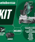 Cordless Miter Saw Kit With 10-Inch Blade, 18V and 36V MultiVolt Battery and Charger, ergonomic design, green accents.