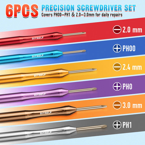 Magnetic Mini Screwdriver Set Six Piece Precision Kit With PH00 PH0 PH1 2.0mm 2.4mm 3.0mm Bits For Watches Phones Glasses RC Drones