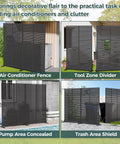Outdoor Privacy Screen Set With Six Interlocking Freestanding Panels And Stand, 72 Inch Tall HDPE Fence With Louver Pattern