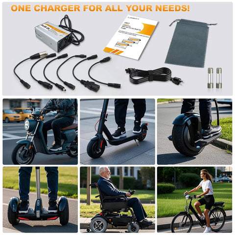 54.6V 2A Charger For 48V Lithium Ion Battery Electric Bike Charger Electric Scooter Charger Hoverboard Charger Replacement Charger With Six Connectors