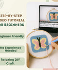 Punch Needle Kit For Beginners And Adults All In One Diy Embroidery Set in use with butterfly design on fabric and tutorial video