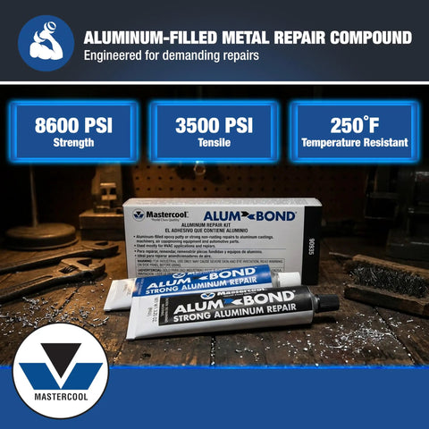 Aluminum Bond Repair Compound For Castings, Radiators, Tanks And Engine Parts - High-Strength Aluminum-Filled Epoxy packaging and tube